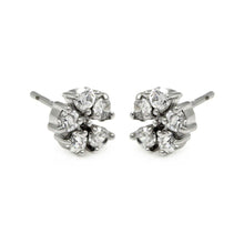 Load image into Gallery viewer, Sterling Silver Rhodium Plated Flower Shaped  Stud Earring With CZ Stones