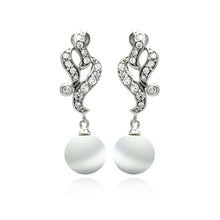 Load image into Gallery viewer, Sterling Silver Classy Filigree Design with White Pearl Drop Dangle Stud Earring. Pearl Size 8.1MM Earring Length of 21.4MM