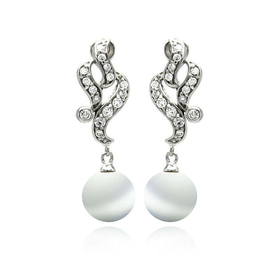 Sterling Silver Classy Filigree Design with White Pearl Drop Dangle Stud Earring. Pearl Size 8.1MM Earring Length of 21.4MM