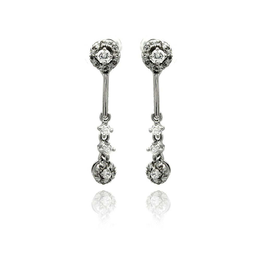 Sterling Silver Elegant Multi Round Design Embedded with clear Czs Dangle Stud EarringAnd Length of 1.5 Inches