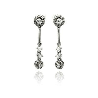 Sterling Silver Elegant Multi Round Design Embedded with clear Czs Dangle Stud EarringAnd Length of 1.5 Inches