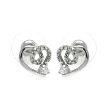 Load image into Gallery viewer, Sterling Silver Rhodium Plated Open Heart With CZ Outline Stud Earrings