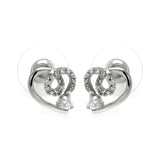 Sterling Silver Rhodium Plated Open Heart With CZ Outline Stud Earrings