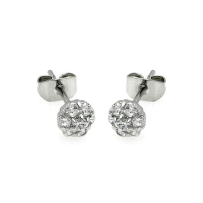 Sterling Silver Rhodium Plated Flower Shaped  Stud Earring With CZ Stones