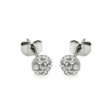 Sterling Silver Rhodium Plated Flower Shaped  Stud Earring With CZ Stones