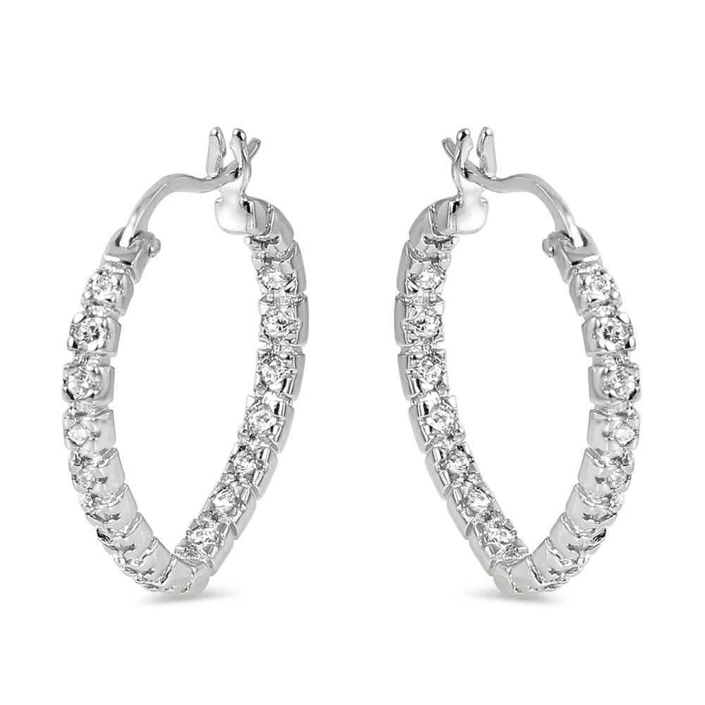 Sterling Silver Rhodium Plated CZ Dangling Hoop Earrings with Earring Width of 2MM and Snap Post