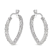 Load image into Gallery viewer, Sterling Silver Rhodium Plated CZ Dangling Hoop Earrings with Earring Width of 2MM and Snap Post