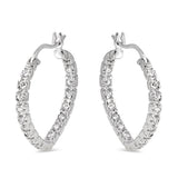 Sterling Silver Rhodium Plated CZ Dangling Hoop Earrings with Earring Width of 2MM and Snap Post