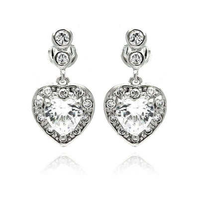 Sterling Silver Trendy Heart Design Inlaid With Clear Czs Dangle Stud EarringAnd Dimensions of 10.1MM x 11.8MM