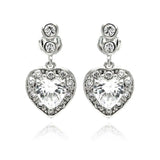 Sterling Silver Trendy Heart Design Inlaid With Clear Czs Dangle Stud EarringAnd Dimensions of 10.1MM x 11.8MM