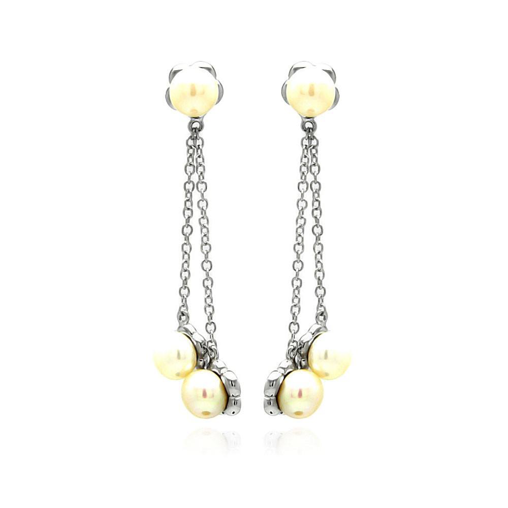 Sterling Silver Elegant Pearl Drop Wire Design Dangle StudAnd Earring Length of 1.75 inches