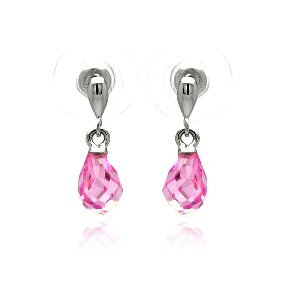 Sterling Silver Trendy Pearshaped Design with Pink Cz Stone Dangle Stud EarringAnd Stone Dimensions 5.8MM x 11.5MM