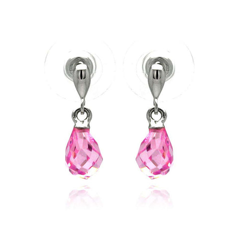 Sterling Silver Trendy Pearshaped Design with Pink Cz Stone Dangle Stud EarringAnd Stone Dimensions 5.8MM x 11.5MM