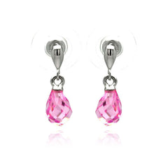 Sterling Silver Trendy Pearshaped Design with Pink Cz Stone Dangle Stud EarringAnd Stone Dimensions 5.8MM x 11.5MM