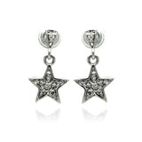 Sterling Silver Rhodium Plated Star Inlay Dangling Stud Earrings With CZ Stones