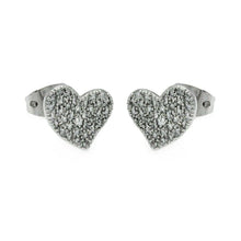 Load image into Gallery viewer, Sterling Silver Rhodium Plated Heart CZ Inlay Stud Earrings