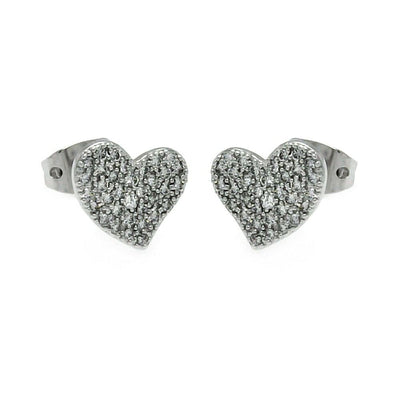 Sterling Silver Rhodium Plated Heart CZ Inlay Stud Earrings