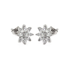 Load image into Gallery viewer, Sterling Silver  Rhodium Plated Flower Shaped Stud Earring With CZ Stones