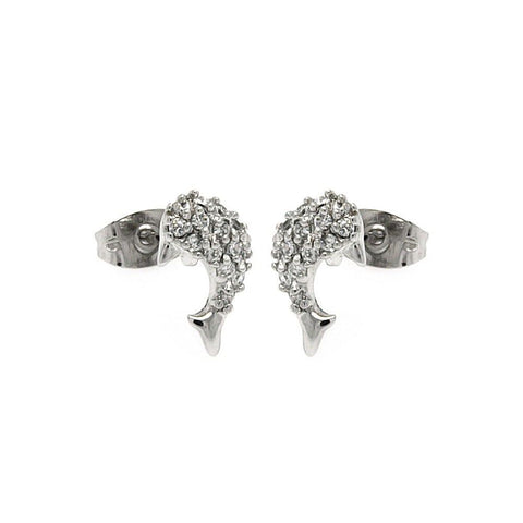 Sterling Silver Rhodium Plated Fish Shaped  Stud Earring With CZ Stones