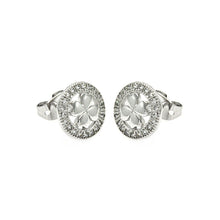 Load image into Gallery viewer, Sterling Silver Rhodium Plated Open Circle Clover Shaped  Stud Earring With CZ Stones