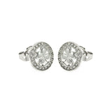 Sterling Silver Rhodium Plated Open Circle Clover Shaped  Stud Earring With CZ Stones