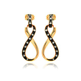 Sterling Silver Black & Gold Plated Classic Style Infinity Design Inlaid with Clear CZs Dangle Stud EarringAnd Dimensions of 30MM x 11MM