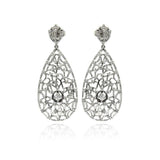 Sterling Silver Vintage Style Teardrop Shaped Drop Inalid With Clear CZs Dangle Stud EarringAnd Dimensions of 48MM x 20MM