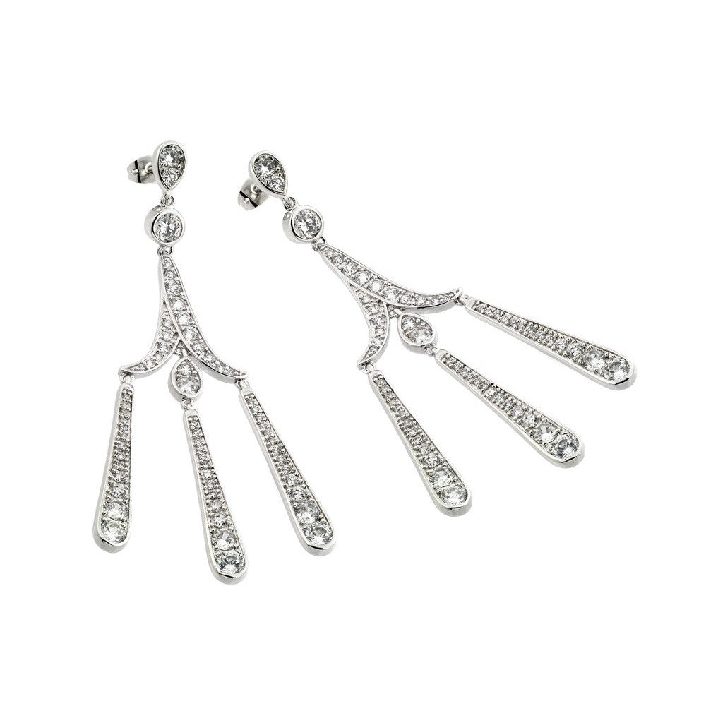Sterling Silver Elegant Chandelier Dangle Stud Earring Embedded with Clear CzsAnd Earring Dimensions of 74.1MMx19.4MM