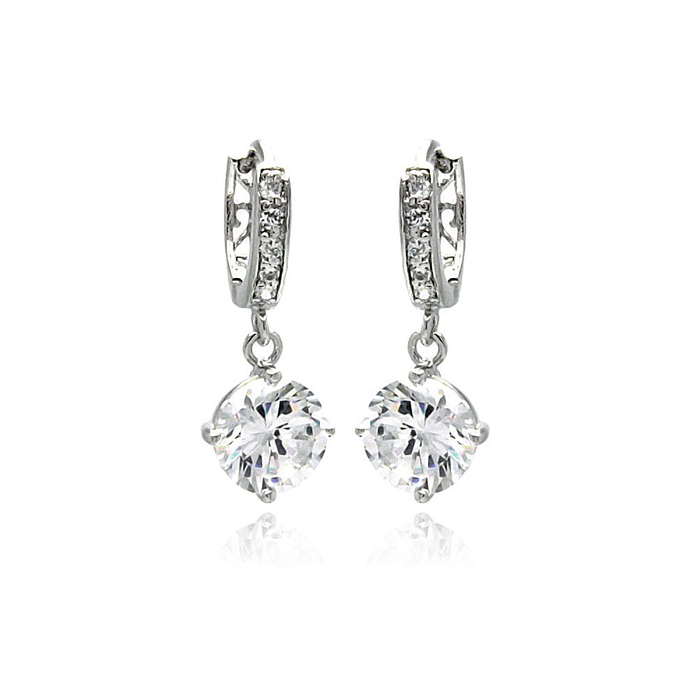 Sterling Silver Classic StyleAnd Channel Dangling Earrings Embedded with Solid Fine Clear Cz Stones. Earring Dimesnions of 23.7MM x 9.4MM