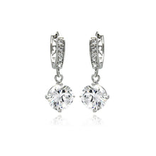 Load image into Gallery viewer, Sterling Silver Classic StyleAnd Channel Dangling Earrings Embedded with Solid Fine Clear Cz Stones. Earring Dimesnions of 23.7MM x 9.4MM