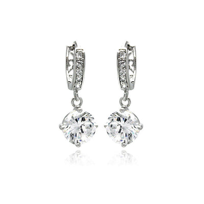 Sterling Silver Classic StyleAnd Channel Dangling Earrings Embedded with Solid Fine Clear Cz Stones. Earring Dimesnions of 23.7MM x 9.4MM