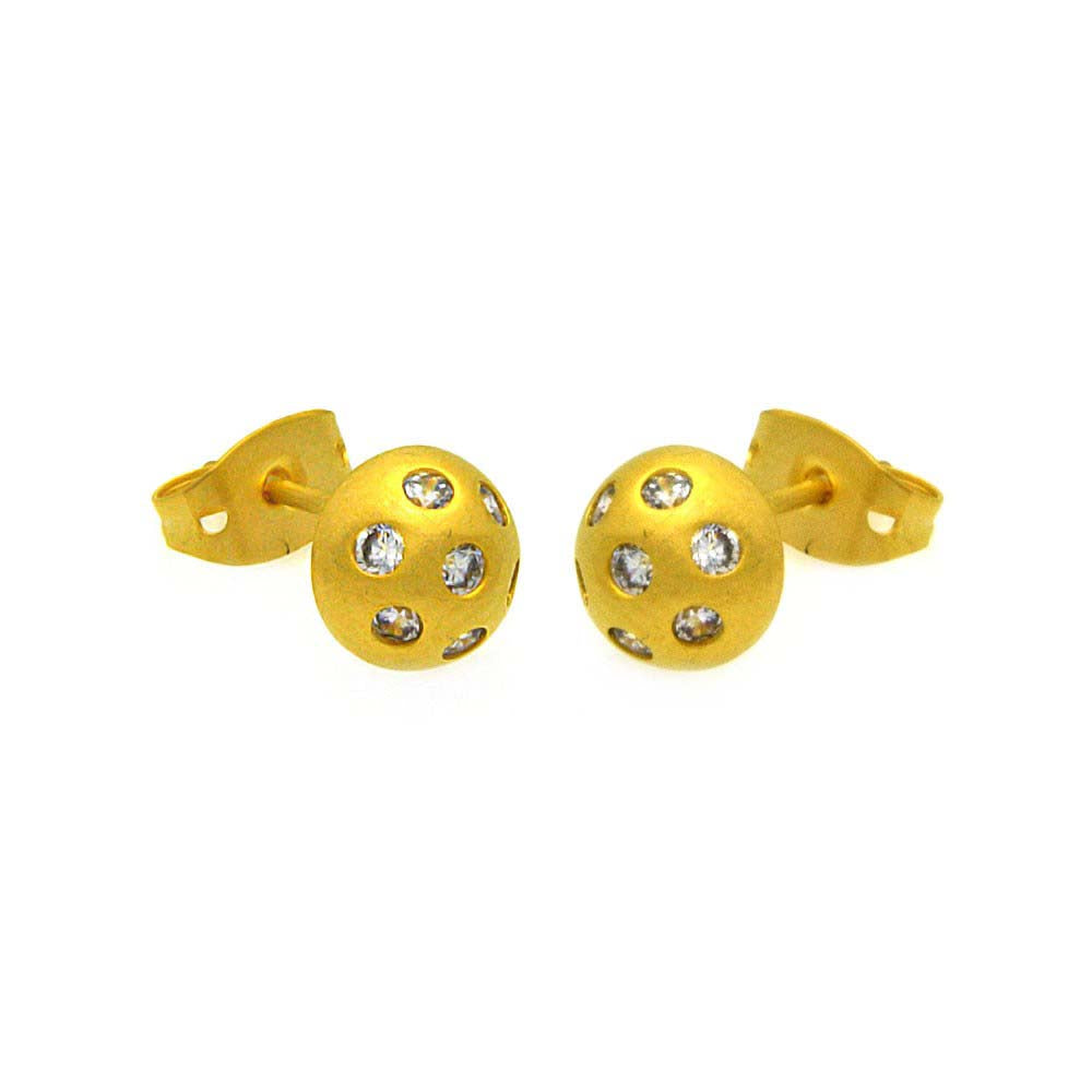 Sterling Silver Gold Plated Fancy Ball Design Embedded With Clear Czs Stud Earring Diameter 7MM
