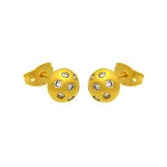 Sterling Silver Gold Plated Fancy Ball Design Embedded With Clear Czs Stud Earring Diameter 7MM
