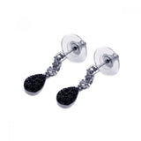 Sterling Silver Rhodium Plated Black And Clear Teardrop CZ Dangling Stud Earring