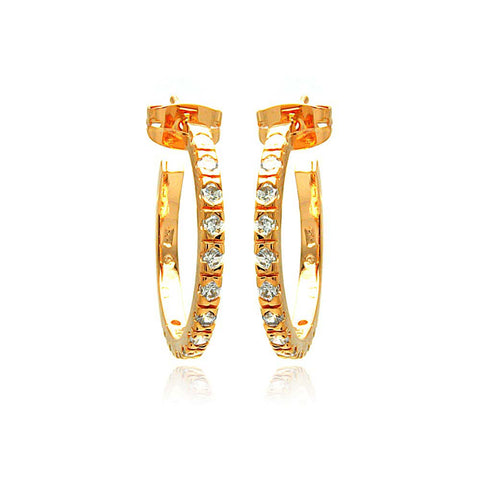 Sterling Silver Rose Gold Rhodium Plated Round CZ Hoop Earrings