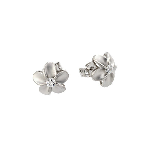 Sterling Silver Trendy Matte Finish Flower Design with Centered Single Clear Cz Stud EarringAnd Earring Diameter of 11.4MM