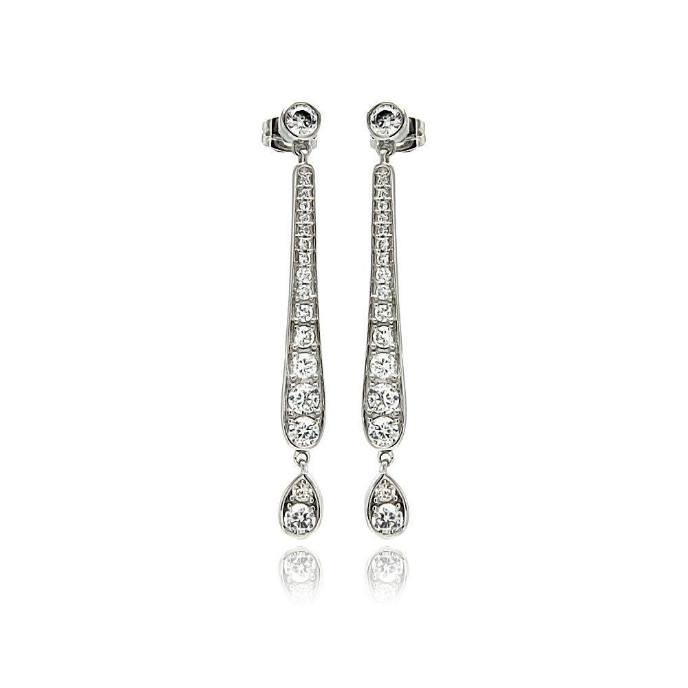 A Sophisticated Sterling Silver Teardrop Channel  EarringAnd Classic StyleAnd Fixed With Solid Clear Cz Stones. Earring Dimesnions of 48MM x 5.1MM