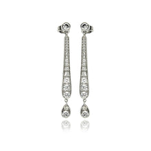 Load image into Gallery viewer, A Sophisticated Sterling Silver Teardrop Channel  EarringAnd Classic StyleAnd Fixed With Solid Clear Cz Stones. Earring Dimesnions of 48MM x 5.1MM