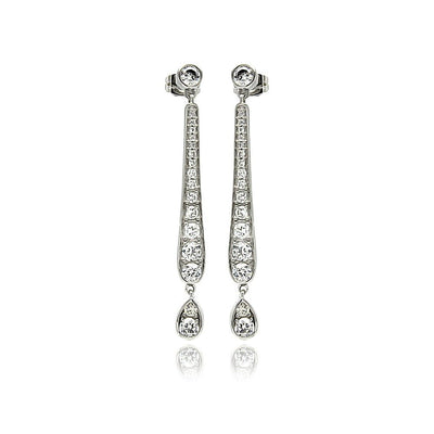 A Sophisticated Sterling Silver Teardrop Channel  EarringAnd Classic StyleAnd Fixed With Solid Clear Cz Stones. Earring Dimesnions of 48MM x 5.1MM