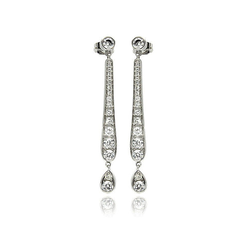 A Sophisticated Sterling Silver Teardrop Channel  EarringAnd Classic StyleAnd Fixed With Solid Clear Cz Stones. Earring Dimesnions of 48MM x 5.1MM