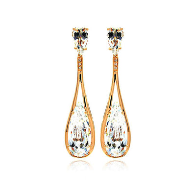 A Sophisticated Dangling Earring Set in Sleek Rose Gold Rhodium PlatedAnd With Teardrop Clear Cz Stones. Earring Dimensions of 63.3MM x 14.9MM