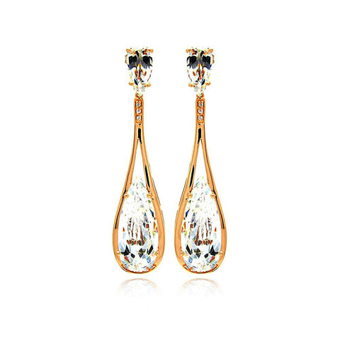 A Sophisticated Dangling Earring Set in Sleek Rose Gold Rhodium PlatedAnd With Teardrop Clear Cz Stones. Earring Dimensions of 63.3MM x 14.9MM