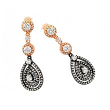 Load image into Gallery viewer, A Sophisticated Teardrop Dangling Cz Earrings Set in Rose Gold Plated and Black Rhodium Plated  Fixed With Solid Clear Cz Stones with Dimesnions of 37.5MM x 12.6MM