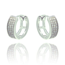 Load image into Gallery viewer, Sterling Silver Rhodium Plated  Micro Pave Round CZ Inlay Hoop Earring