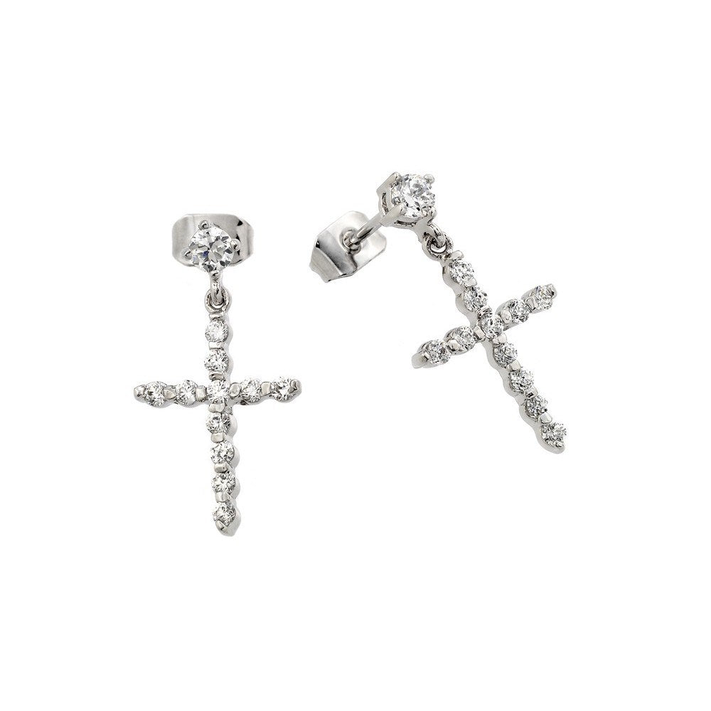 Sterling Silver Modish Cross Design Set with Clear Czs Dangle Stud EarringAnd Earring Dimensions of 21.7MMx11.4MM