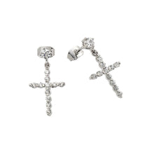 Load image into Gallery viewer, Sterling Silver Modish Cross Design Set with Clear Czs Dangle Stud EarringAnd Earring Dimensions of 21.7MMx11.4MM