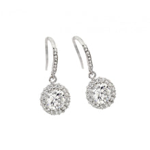 Load image into Gallery viewer, Sterling Silver Rhodium Plated Elegant Round Earrings with Clear CZ Round CZ CenterAnd Earring Dimensions of 23MMx10.6MM and Hook Post