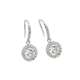 Sterling Silver Rhodium Plated Elegant Round Earrings with Clear CZ Round CZ CenterAnd Earring Dimensions of 23MMx10.6MM and Hook Post