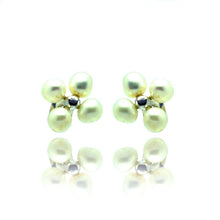 Load image into Gallery viewer, Sterling Silver Rhodium Plated Flower Fresh Water Pearl Stud Earrings