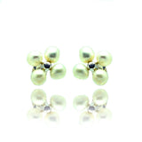 Sterling Silver Rhodium Plated Flower Fresh Water Pearl Stud Earrings